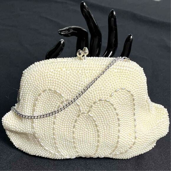 Vintage Cream Beaded Clutch - Picture 1 of 5